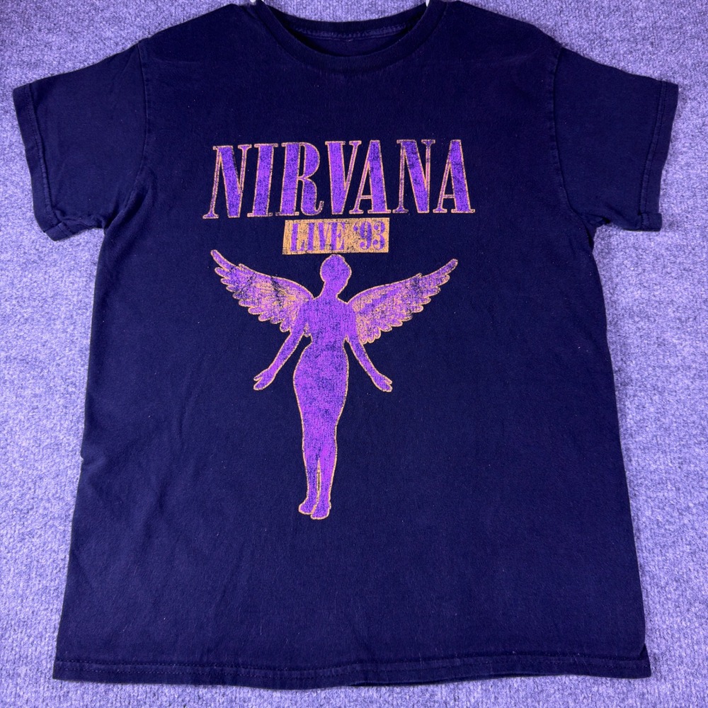Nirvana In Utero Live 93 Tour Graphic T-Shirt Mens Medium Black Purple Angel